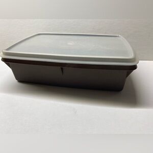 Vintage brown Tupperware money coin float box